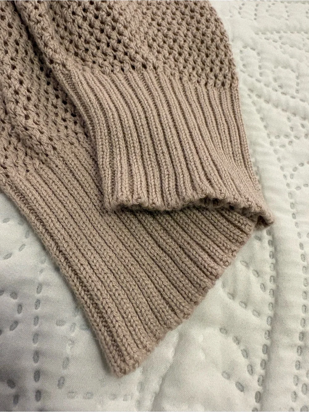 Tahari Beige Open Knit Hooded Sweater Dress L Crochet Beach Cover Up Resort Boho